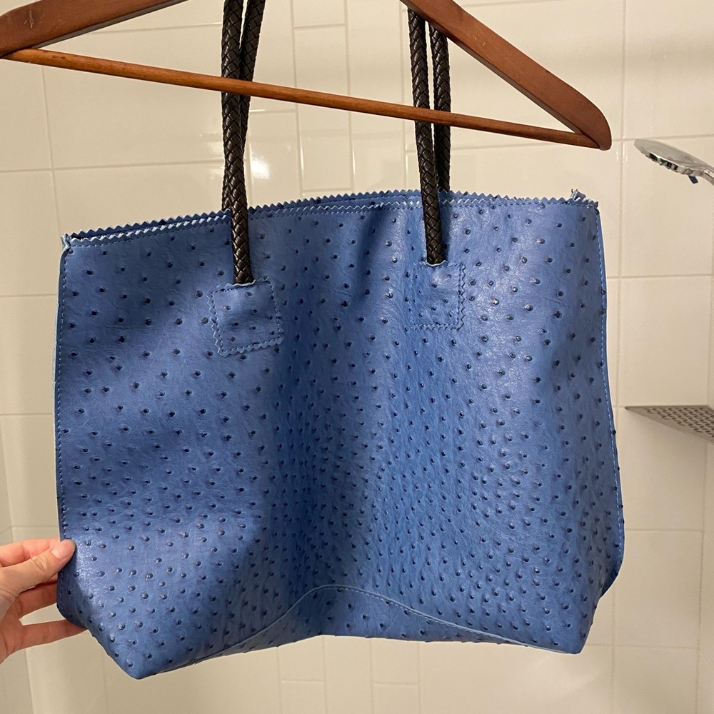Blue Faux Crocodile Leather Women's Tote Bag